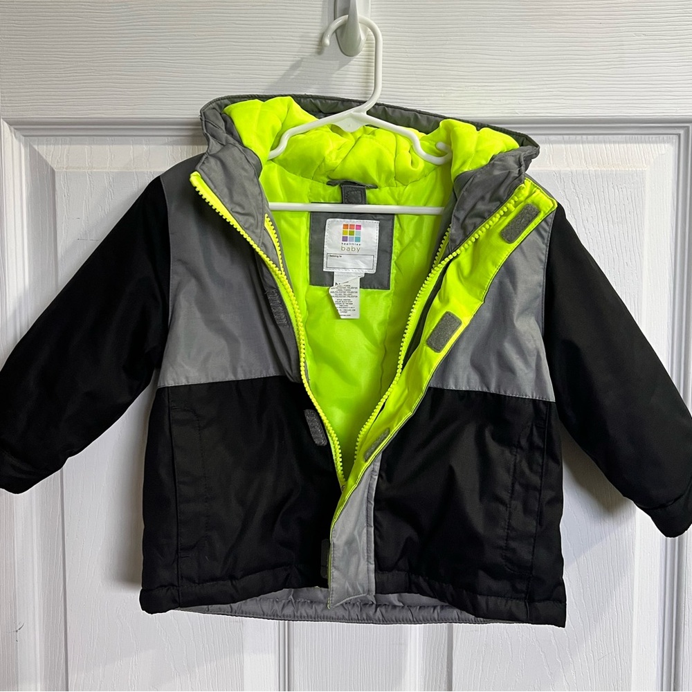 Healthtex Black and Gray Puffer Jacket with Neon Highlights